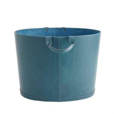 Tall Leather Basket in Orange